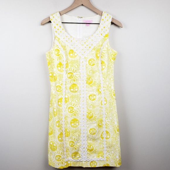 Lilly Pulitzer Macfarlane Eyelet Lace Shift Dress Yellow Kissed by the Sz 6 - Picture 2 of 7